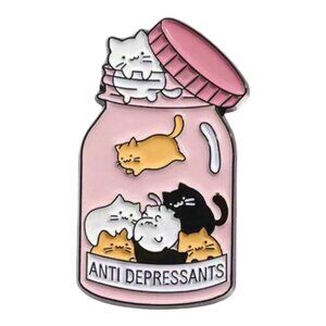 🧷Antidepressant Cartoon Cat Enamel Pin Brooch in Pink